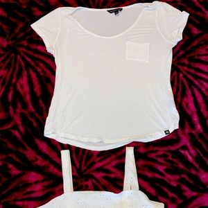 White V-neck T-shirt and a white crop top.